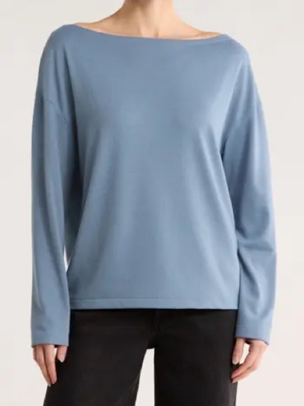 ALLSAINTS Rita Boat Neck Long Sleeves Tee Top Flint Stone Blue Size Small NWT